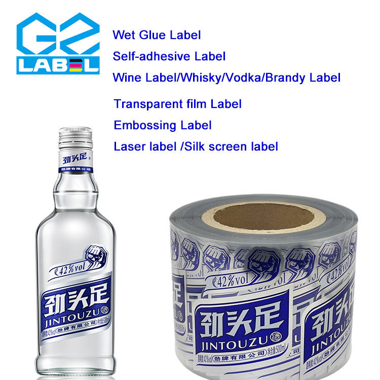 Papel adhesivo impreso transparente para etiquetas de botellas de vino Diseños y formas personalizados disponibles