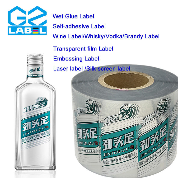 Papel adhesivo impreso transparente para etiquetas de botellas de vino Diseños y formas personalizados disponibles