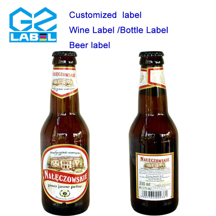Etiqueta de botella de cerveza de papel con acabado brillante hecha de papel fácil de aplicar y quitar